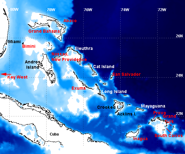 Bahamas / Turks & Caicos Bathymetry Map