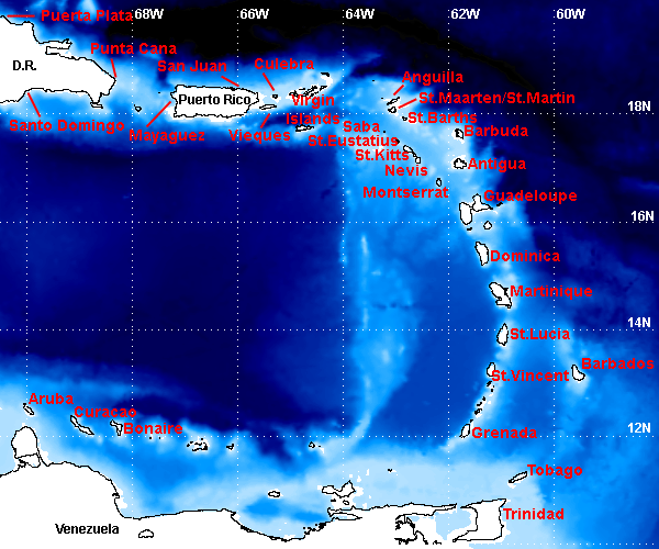 Eastern Caribbean Bathymetry Map