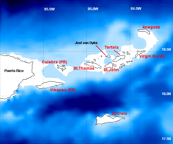 Virgin Islands Bathymetry Map