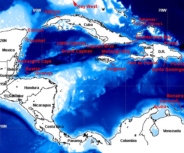 Western Caribbean Bathymetry Map