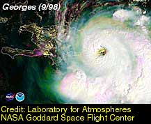 [IMG: Hurricane Georges making landfall on the Dominican Republic September 22, 1998; Credit: Dennis Chesters, Marit Jentoft-Nilsen, Craig Mayhew, and Hal Pierce, Laboratory for Atmospheres, NASA Goddard Space Flight Center