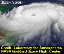 [IMG: Hurricane Mitch approaching Honduras on 1998 October 26, 13:15 UT.; Credit: Dennis Chesters, Marit Jentoft-Nilsen, Craig Mayhew, and Hal Pierce, Laboratory for Atmospheres, NASA Goddard Space Flight Center